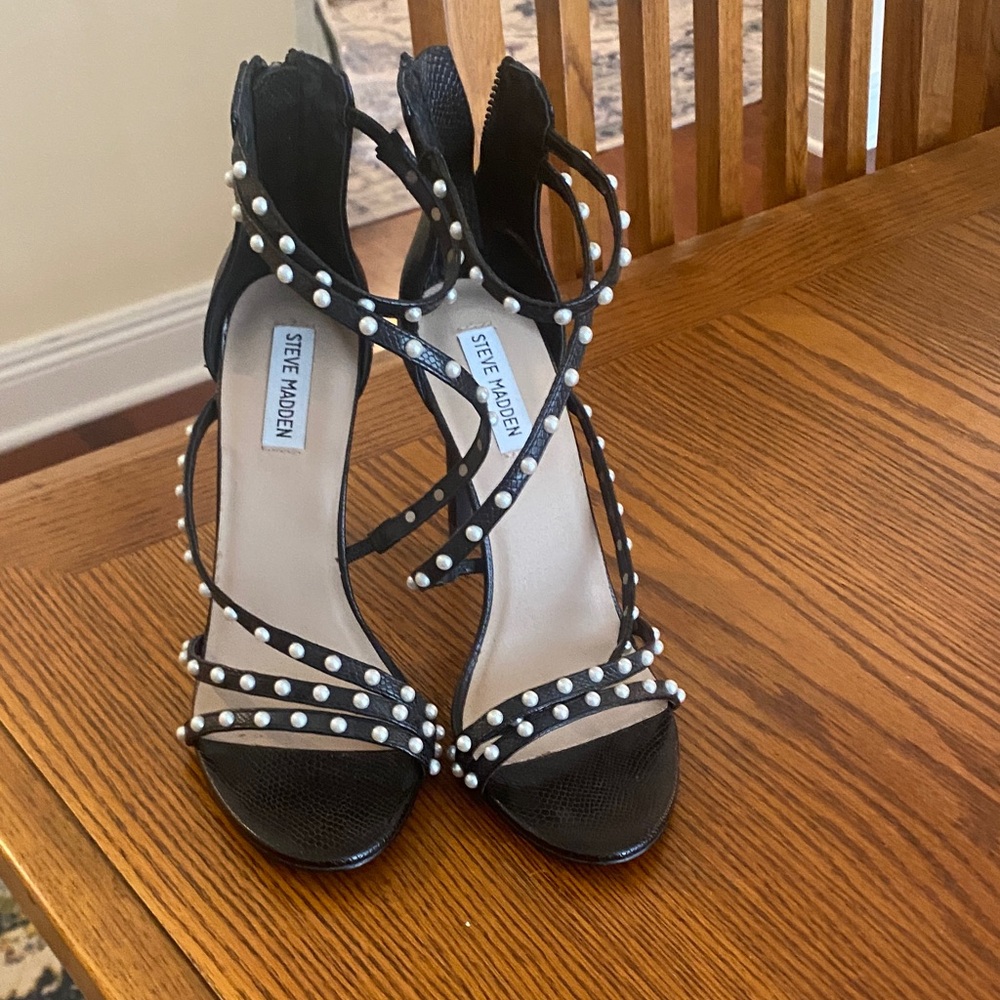 Steve Madden Black Heels with Pearl Accents
